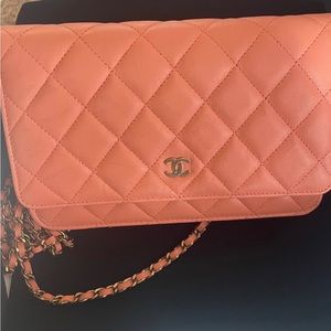 Chanel classic wallet on gold chain